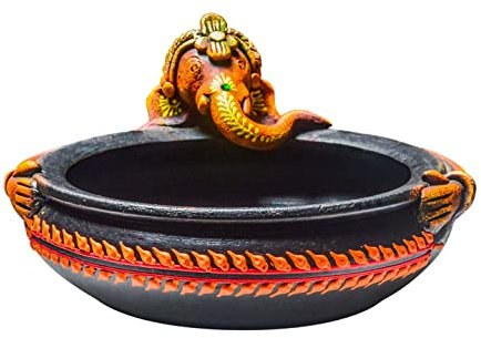 Shabana Art Potteries Dekoschale aus Steingut, handgefertigt, Ganesha-Urli, Blumentopf, 17,8 x 19,1 cm, Schwarz