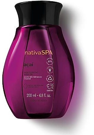 Nativa Spa Body Oil Acai by O Boticario | Óleo Hidratante Corporal | Fragranced Moisturizing Oil with Purified Quinoa Drops (8.45 fl oz)