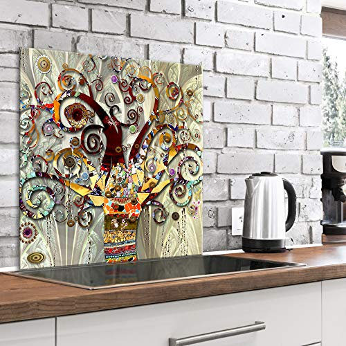 murando - Crédence Verre Cuisine 60x60 cm - Plaque Anti-Projection - Couvercle Anti-éclaboussures crédence - Revêtement Carreaux - Plaque en Verre trempé - Gustav Klimt Arbre de Vie l-A-0053-aq-a