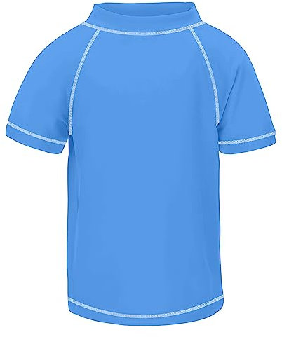 TIZAX Camiseta natación con protección Solar para niños Traje de baño de Manga Corta Rashguard para Surf/Nadando/Buceo/Playa Azul 140