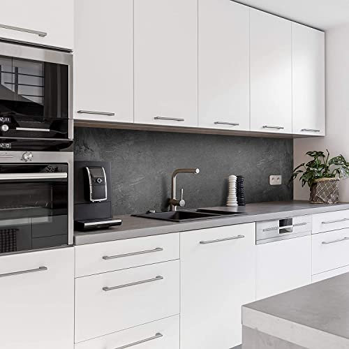 Dedeco Küchenrückwand Motiv: Beton V2, 3mm Aluminium Platte als Fliesenverkleidung Spritzschutz Küchenwand Verbundplatte wasserfest, inkl. UV-Lack glänzend, alle Untergründe, 220 x 60 cm