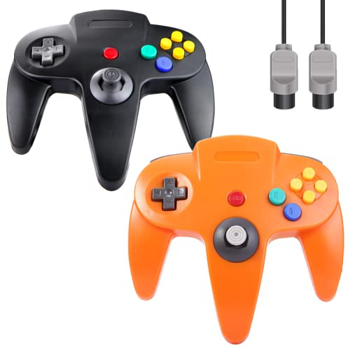ZeroStory Klassischer N64-Controller, kabelgebundener N64-Controller-Joystick mit 1,5 m N64-AV-Kabel für N64-Videospielkonsole (Schwarz und Orange)