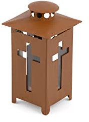 Novaliv Grablaterne I 16 cm Hoch I Rost I Kreuzdekor I Friedhofslaterne Grableuchte Grabschmuck Grabdeko Kerzenhaus Metall Friedhof Laterne für Friedhof