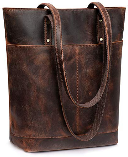 S-ZONE Damen Handtache Echtleder Groß Shopper Schultertasche Henkeltasche Laptoptasche Arbeit Schule Einkaufen Reise