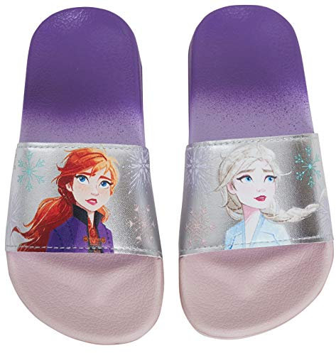 Disney Frozen 2 Mädchen Sliders Elsa Anna Gradient Regenbogen Kinder Sommer Sandalen Leicht Wasserdicht Strand Pool Schuhe, silber, 24 EU