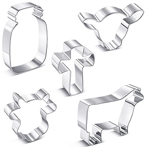 Cow Cookie Cutter Set, Farmhouse Cookie Cutter, 3 Different Cow Cookie Cutters, Steel Cow Head Cookie Cutter, Crossed Cookie Cutter, Milk Bottle Cookie Cutter for Biscuit (Classic Style,5 Pieces)