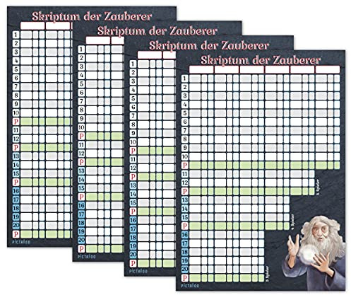 Kartenspiel Block DIN A5 - Skriptum der Zauberer - moderner Ersatzblock mit Updates, gut lesbar und übersichtlich gestaltet, auch für Senioren und Kinder geeignet, Spielblock groß mit 50 Blätter (4x)