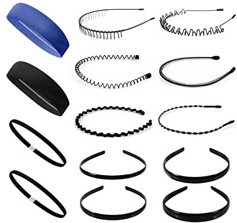 Haarband Herren Haarreif 14Pcs Haarreifen Damen Männer Haarband Welle Multi-Style Metall Haarband Unisex Wavy Headband Flexible Zigzag Hairband Sporthaarband Herren Haarband Schwarz