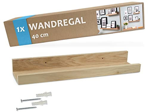 PHOTOLINI Wandregal Eiche Massivholz 40 cm, Schweberegal, modernes Design, Bilderleiste für Fotos, Poster & Deko-Objekte zur flexiblen Gestaltung, U-Form, einfaches Anbringen
