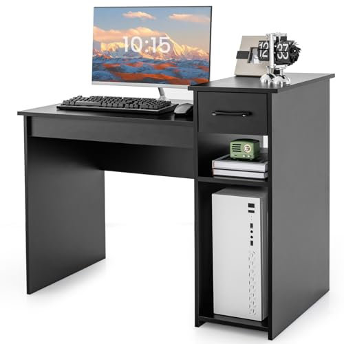 COSTWAY Scrivania con Cassetto, Scrivania da Computer, Tavolo da ufficio, 104 x 50 x 82cm (Nero)