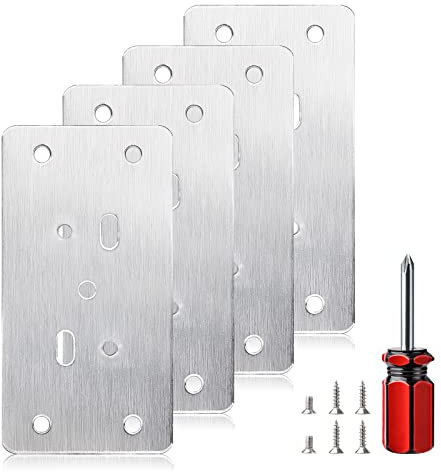 WEAVERBIRD 4 Stück Edelstahl Hinges Repair Plate,Scharnier-Reparaturplatte,Küchen Scharnier Reparaturset, 3.54 * 1.85 Zoll Schrankscharnier Reparaturplatten, Schanierreparaturplatte für Schranktüren