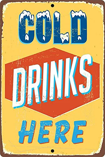 RIFOSA 12x16 Retro Cold Drinks Here Metal Sign Wall Decor