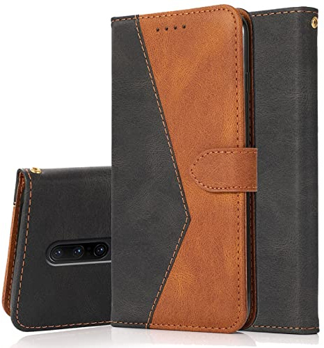 Radoo Kompatibel mit OnePlus 7T Pro/OnePlus 7 Pro Hülle, PU Leder Tasche Case Klappbar Handyhülle mit [Kartenfach] [Magnet] Cover Flip Case 360 Grad Rundum Komplett-Schutz Klapphülle(Schwarz Braun)