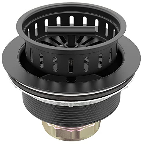 BOTEMY B9171 Black Kitchen Sink Drain Kit 3 1/2 Strainer With Stainless Steel Stopper Assembly Basket Fit Standard Drain Hole