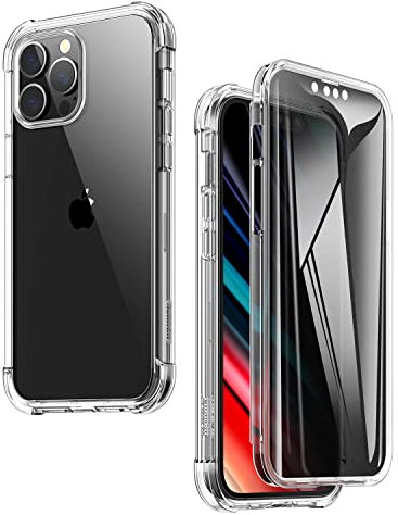 SURITCH Compatible with iPhone 13 Pro Case Clear,[Built in Privacy Screen Protector],Shockproof 360 Full Body Protection Hard PC + 4 Corners Soft TPU Rubber Bumper 6.1 inch with Anti Spy Screen Film