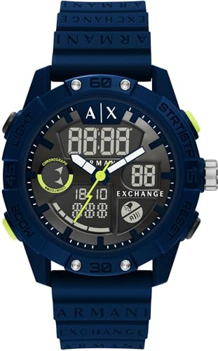 Armani Exchange Watch for Men, Ana-Digi Movement and 46mm Case Size with Stainless Steel, Leather or Silicone Strap