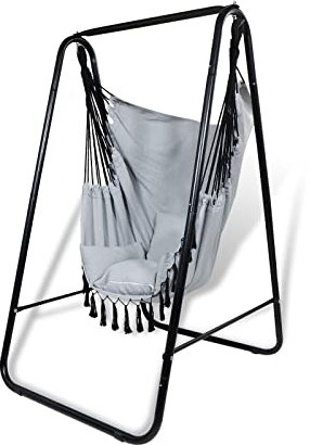 CCLIFE Hängesessel mit Gestell Kissen Hängeschaukel Hängestuhl Bis 100kg Indoor & Outdoor Garten Hängesitz