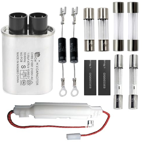 KOKISO Home - Kits de piezas de repuesto de reparación de horno microondas, condensador de alto voltaje 2100 V 1.0uF, diodo CL01-12, fusible de soplado lento de 5 x 20 mm, fusible de soplado lento de