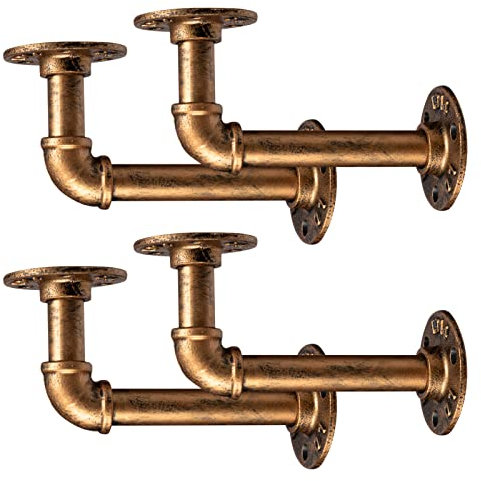 BEJOY 4pcs Heavy Duty Shelf Brackets for Shelves, Industrial Pipe Bracket 17cm, Vintage Bronze Iron Wall Mount Pipe Shelving Bracket, Rustic Home Pipe Shelf,Bronze