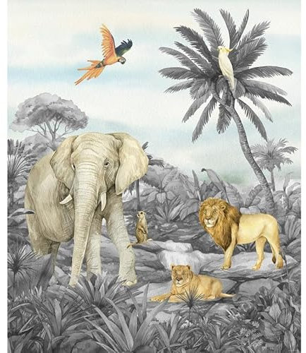 Papier peint Animaux de le jungle en noir et blanc 225 x 270 cm
