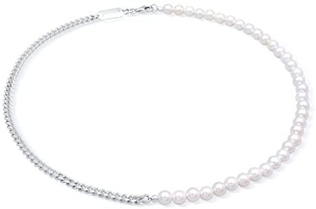 Kuzzoi Herren Halskette Perlenkette glänzend poliert mit Panzerkette im modischen Design, Perlenschmuck für den Mann oder Freund aus 925 Sterling Silber, Länge 45 cm (Silber)