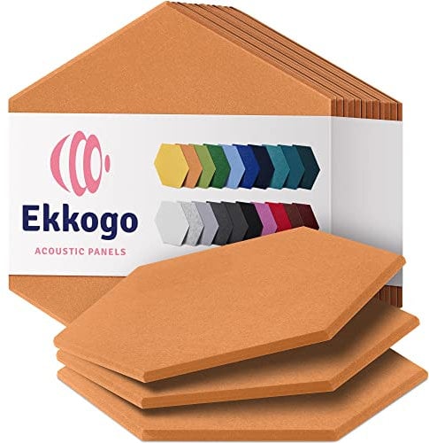 Ekkogo Akustikpaneele, schalldichte Wandpaneele, 35,6 x 30,5 x 1,4 cm, Schallpaneele mit hoher Dichte, schalldämpfende Paneele – [70er Jahre orangefarbenes Sechseck]