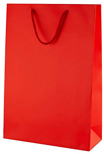 Thepaperbagstore 10 Rote Mittelhohe Matt Luxus-Boutique-Papiertüten für Geschenke oder als Tragetaschen mit Seilgriffen - 250x100x360mm