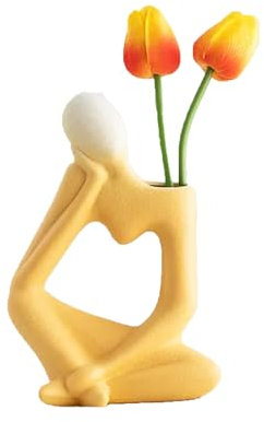 Keramik Vase Spaß Cool - Innjoii Deko Wohnzimmer Modern Einzigartige Blumenvase Einzigartig Dekoration Kleine Vasen Funky Zuhause Kamin Schlafzimmer KüChe ZentrumDekoration Hochzeit Schreibtisch,Gelb
