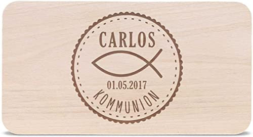 GRAVURZEILE Frühstücksbrettchen Brotzeitbrett mit Gravur - Kommunion Kreis - Personalisiert mit Namen - Geschenkidee zur Firmung für Mädchen & Jungen - 100% Buchenholz