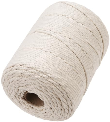 GOHOF Corda macramè da 4 mm x 305 m, in cotone macramè di alta qualità, 4 fili intrecciati in morbido cotone, uno dei materiali più perfetti per l'arte macramè, filo di cotone senza sostanze chimiche