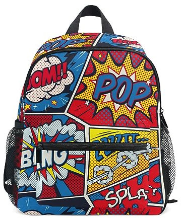 CHIFIGNO Kinderrucksäcke für Mädchen Jungen, lustiger Vorschultasche, niedlicher Rucksack für Kindergarten, Grundschule, mit Brustgurt, Retro Pop Art Comic, Small, Reiserucksäcke