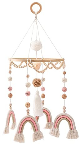 Uposao Baby Windspiele,Mobile Baby Windspiel Regenbogen Aus Baumwollseil Und Bambus Hand-Made Bettglocke Anhänger Für Kinderbett Babybett Laufstall Babyzimmer Deko