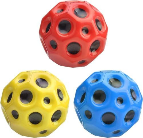 3 Stück Astro Jump Ball |Moon Ball Springender Gummiball|7 cm Hohe Bounce-Loch (Rot+Gelb+Blau)