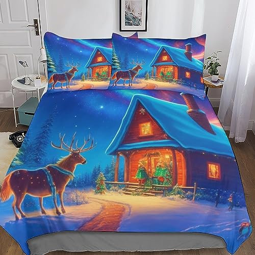 KoNsev Marvelous Christmas Eve Bettwäsche-Set, Bettbezug, weiche Mikrofaser, versteckter Reißverschluss, Bettbezug mit 3D-Druck-Design für Kinder, Jugendliche und Erwachsene, 3-teilig, Kingsize-Bett