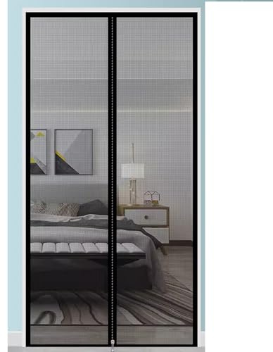 Kongdson Fliegengitter für Schlafzimmer, Balkon, Fliegengitter mit Reißverschluss, Luftzirkulation, Fliegengitter, Katzenschutz, Türgitter (80 x 210 cm, Schwarz - Mitte)