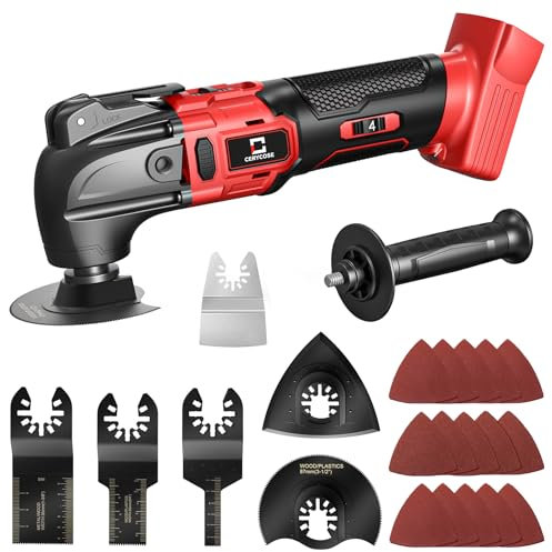 Cerycose Cordless Oscillating Tool Compatible with Milwaukee Battery, Brushless-Motor Tool with Auxiliary Handle, Oscillating Multi-Tool for Scraping, Sanding,Cutting Wood(Battery Not Included)