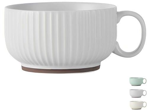 TYMYYS Tazze Da Zuppa Con Manici, Tazze Da Brodo In Ceramica, Scodella Per Microonde, Tazza Da Zuppa, Scodella Per La Colazione-Bianco-11.5x11.5x6.5cm, 450ml