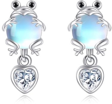Frosch Mondstein Ohrringe Sterling Silber Tropfen Ohrringe Ohrstecker Tier Herz Schmuck für Frauen Mädchen