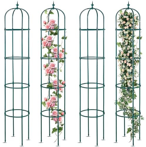 Tandefio 4 Stück 1,8 m Garten Obelisk Rankgitter für Kletterpflanzen Outdoor Rostfrei Rose Rankgitter Metall Pflanze Rankhilfe Turm Obelisk Garten Rankgitter für Clematis Ranke Jasmin Unterstützung