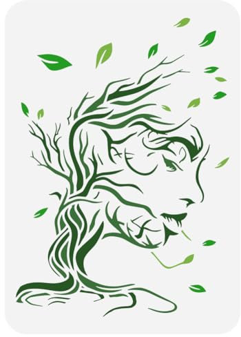FINGERINSPIRE Pochoir de Peinture Arbre Femme 21x29.7cm Branches D'Arbres Creuses Feuilles Pochoir pour Peinture Plastique PET Visage de Femme Modèle de Dessin Grand Arbre de Vie Pochoir pour Peinture
