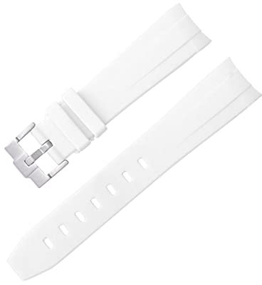 20 mm 21 mm Gummi-Uhrenarmband, passend für Rolex, passend für Deepsea, passend für Omega-Uhr AT150, SeaMaster 007, gebogenes Ende, Herren- und Damenuhrenarmband (Farbe: Weiß-Silber, Größe: 21 mm)