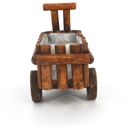 CAXUSD Wooden Cart Flower Pot Decorative Small Wheelbarrow Planter for Indoor Outdoor Garden Home Display 23x12x18cm Brown Ornamental Potted Plant Stand