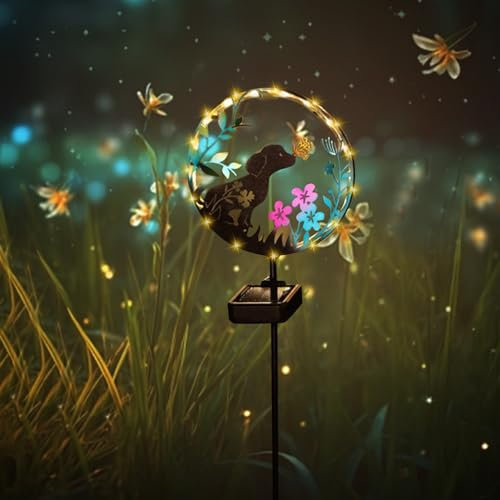 DZAY Solarlampen für Außen Balkon Silhouette Gartenlampe,Süße Tiere Solar Gartendeko für Draußen Wetterfest Gartenleuchten,Solarstecker für Außen Garten Solarleuchten Solarlichter für Außen (Dog)