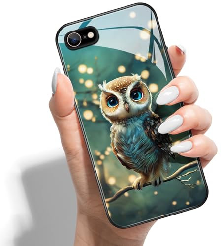 Phone Case for iPhone SE (2022) / SE 2020/8 / 7 Hard Back Cover Printed Pattern Design Hybrid PC + HD Glass Soft TPU Bumper - Owl Tree