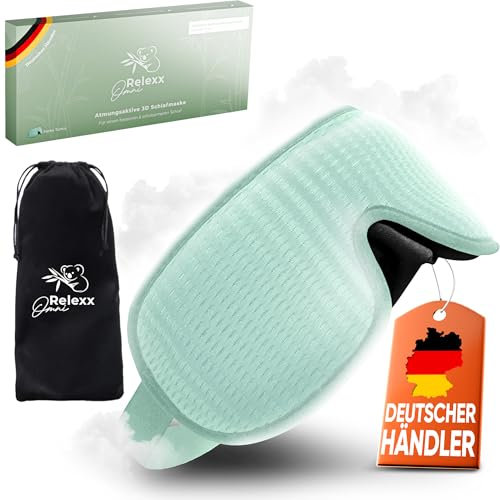 OMNIRELEXX Schlafmaske – Atmungsaktive 3D Schlafbrille – Bequeme und weiche Augenmaske für Frauen und Männer - 100% Lichtblockierend - Reisebeutel - Vertiefung für die Augen - Memory Schaum (Türkis)