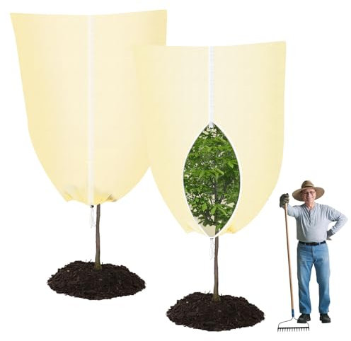 YYDSLEE 2 Stück Pflanzenschutz Atmungsaktiv Reißfest Winterschutz für Kübelpflanzen mit Zugband Bäume Palmen Frostschutz Schutzhülle Pflanzensack mit Reißverschluss Pflanzenabdeckung 180X120CM