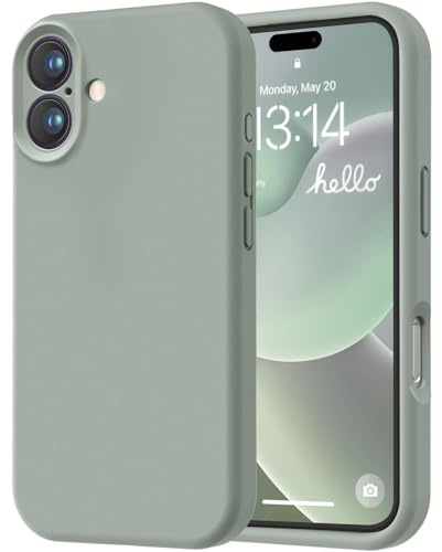 LOVE 3000 Designed for iPhone 16 Case, Premium Silicone with [Soft Anti-Scratch Microfiber Lining] Shockproof Protective Phone Case for Lanyard 6.1, Calke Green