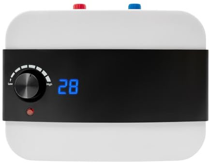 Cutycaty - Calentador de agua eléctrico instantáneo (6 L, 1500 W, 220 V, mini calentador de agua instantáneo, color blanco y moderno, con pantalla de temperatura LED legible, 0 a 65 °C