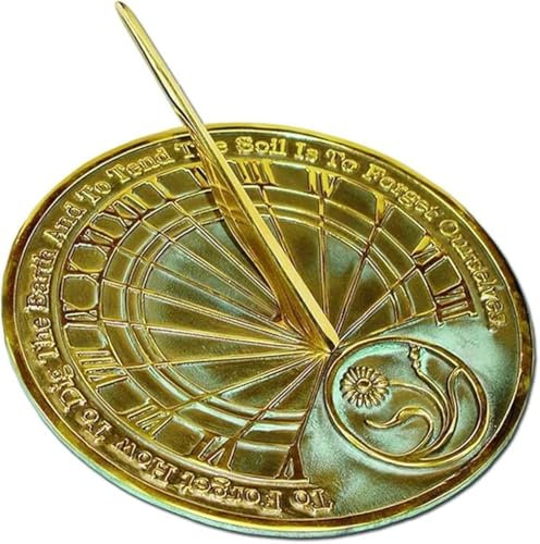 ANTIQUEMEDIEVAL Gardeners Reflection Sonnenuhr aus massivem Messing mit Grünspan-Highlights, 25,4 cm