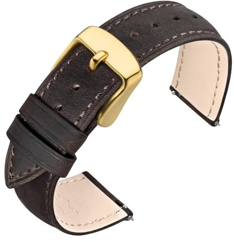 ANNEFIT Uhrenarmband 18mm für Herren Damen, Lederarmband Vintage mit Gold Schnalle, Schnellverschluss Ersatzarmband (Dunkelbraun)